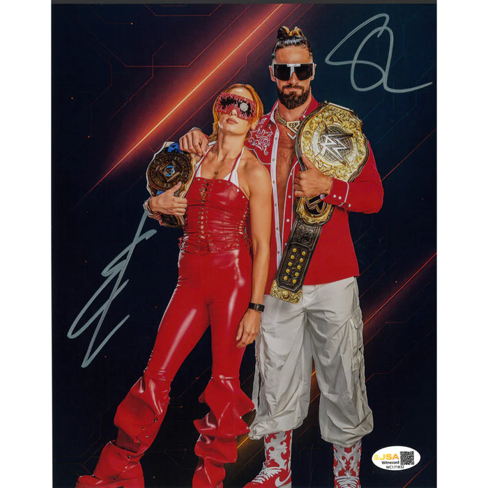 Becky Lynch & Seth Rollins 8x10 Titles - JSA Autographed