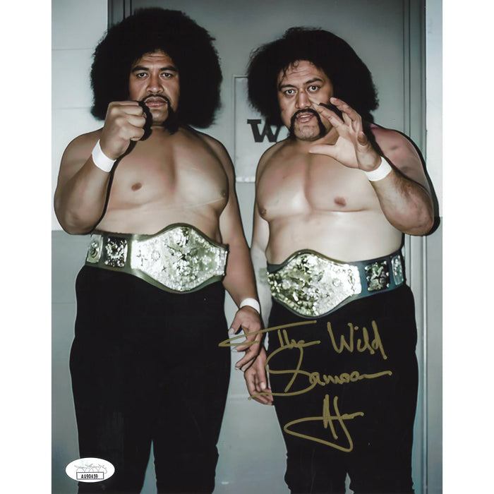 Wild Samoans (Afa Only) Blue Tag Belts 8 x 10 Promo - JSA AUTOGRAPHED