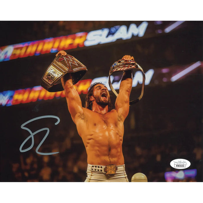 Seth Rollins WWE World & US Titles 8 x 10 Promo - JSA AUTOGRAPHED