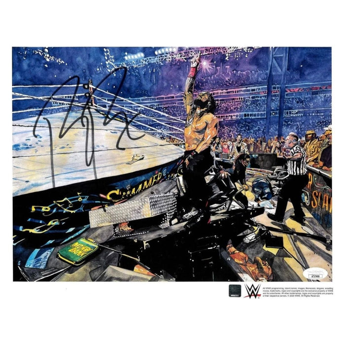 Roman Reigns Wrestling Landscape Schamberger 11 x 14 Poster - JSA AUTOGRAPHED