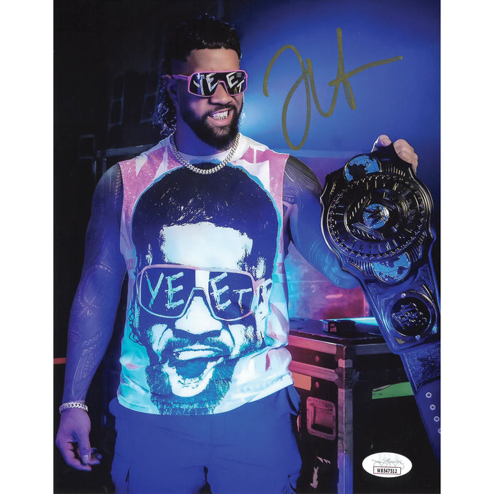 Jey Uso Blue Light IC Title 8 x 10 Promo - JSA AUTOGRAPHED