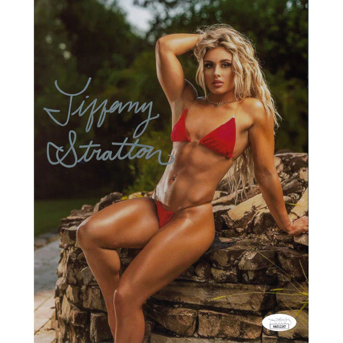 Tiffany Stratton Arms Up On Rocks Metallic 8 x 10 Promo - JSA Autographed