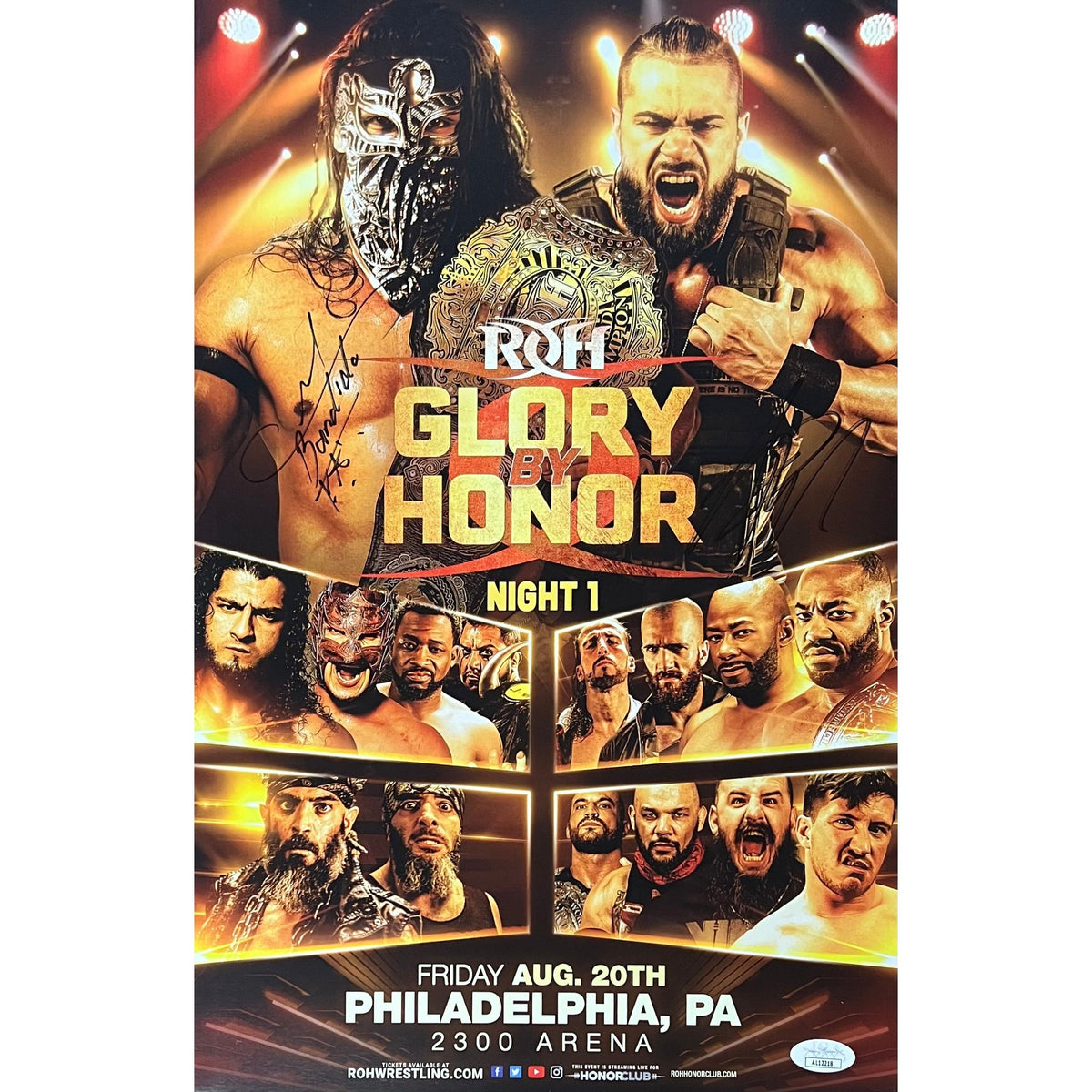 Bandido & Flip Gordon ROH Glory By Honor 11 x 17 Poster - Dual JSA Aut ...