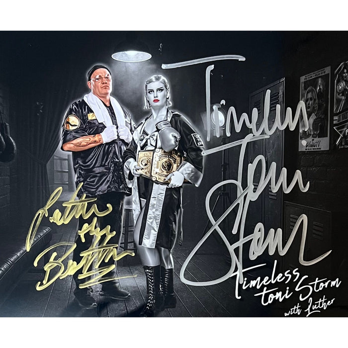 Timeless Toni Storm & Luther The Butler Metallic 8 x 10 Promo - Dual Autographed