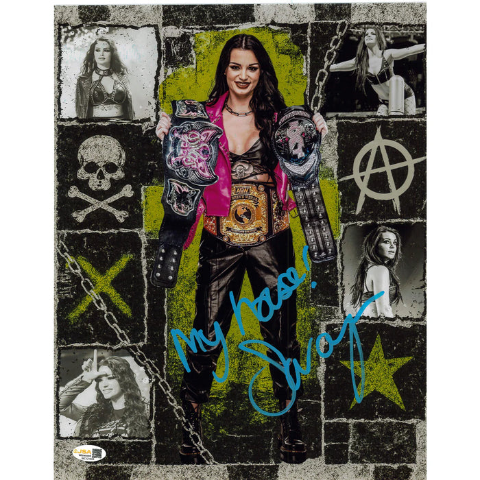 Saraya AsylumGFX Belts Metallic 11x14 Poster - JSA AUTOGRAPHED