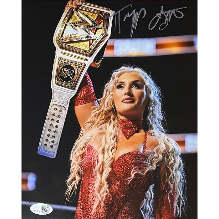Tiffany Stratton Holding title red gear 8x10 JSA Autographed